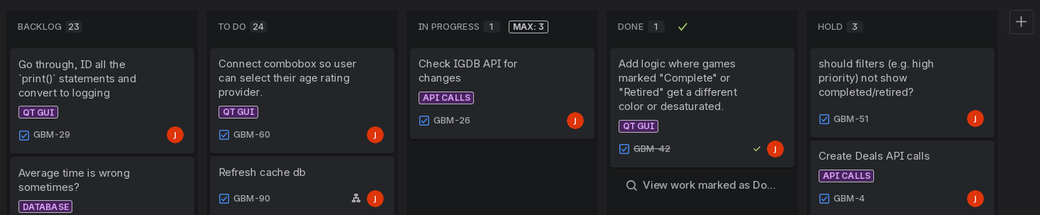 Screenshot of a Jira Kanban board showing the column headers: Backlog, To Do, In Progress, Done, Hold.